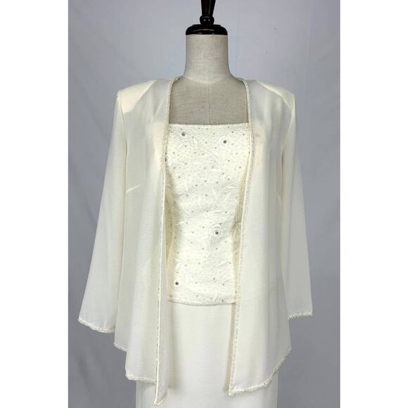 Chicas Dress Set Maxi Gown Jacket Women Medium Off White Embroidered Formal NWT - Picture 7 of 16